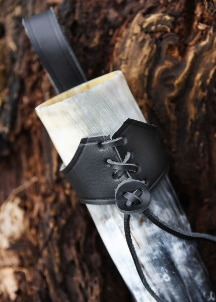 Gürtelhalter aus Leder für Trinkhörner ab 0,4 Liter, schwarz