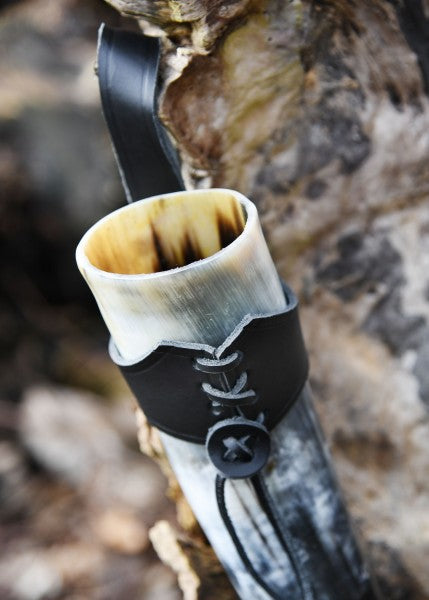 Gürtelhalter aus Leder für Trinkhörner ab 0,4 Liter, schwarz