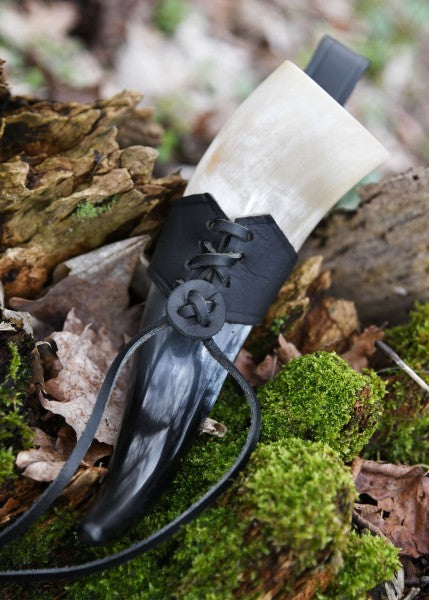 Gürtelhalter aus Leder für 0,2l und 0,3l Trinkhörner, schwarz