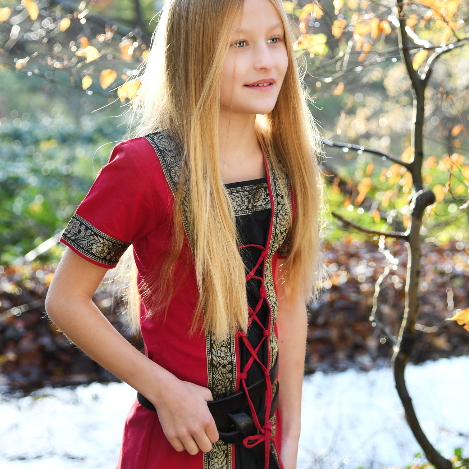 Kinder Mittelalterkleid Eleanor, kurzarm, rot/schwarz