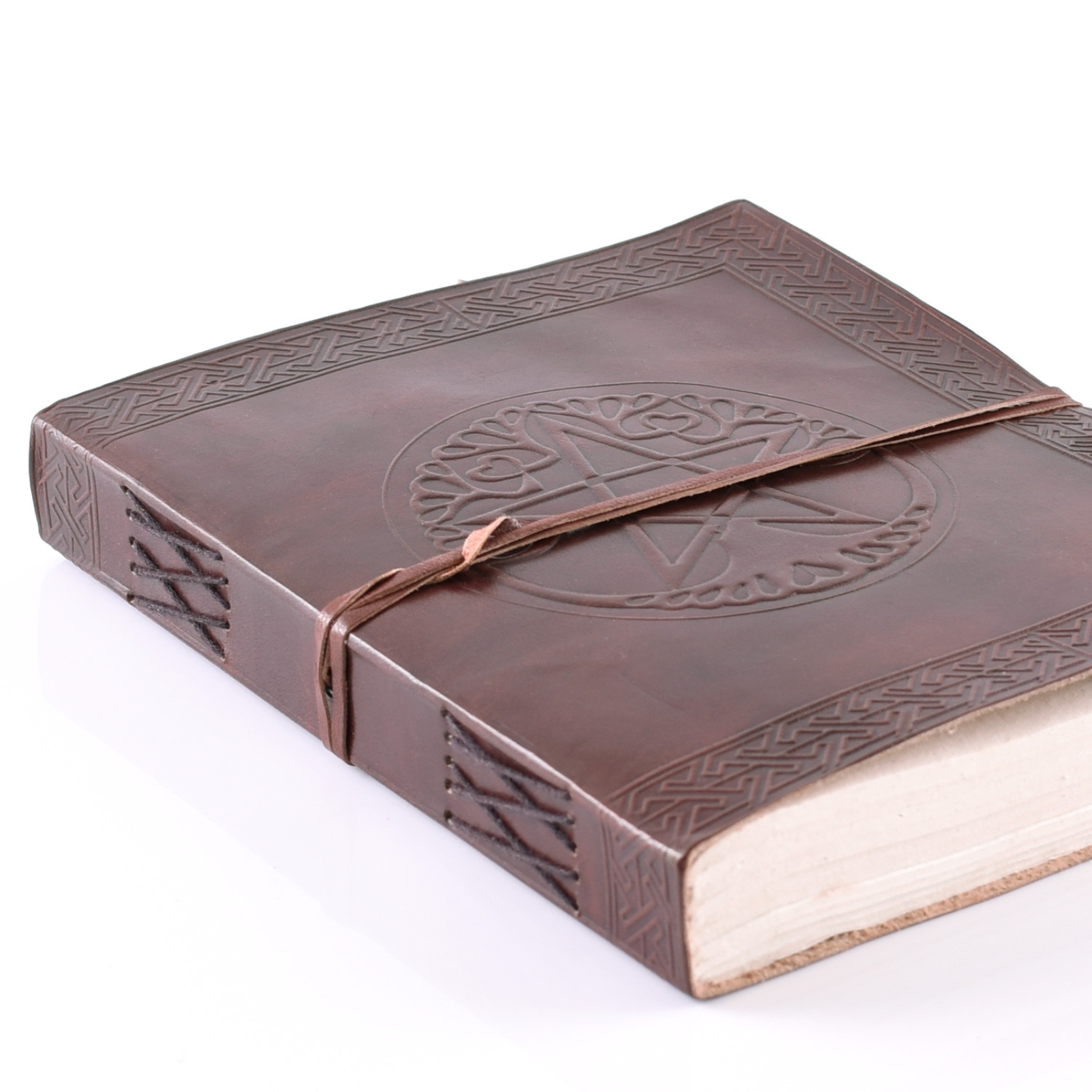 Grosses Lederbuch mit Pentagramm, braun, ca. 20 x 25 cm
