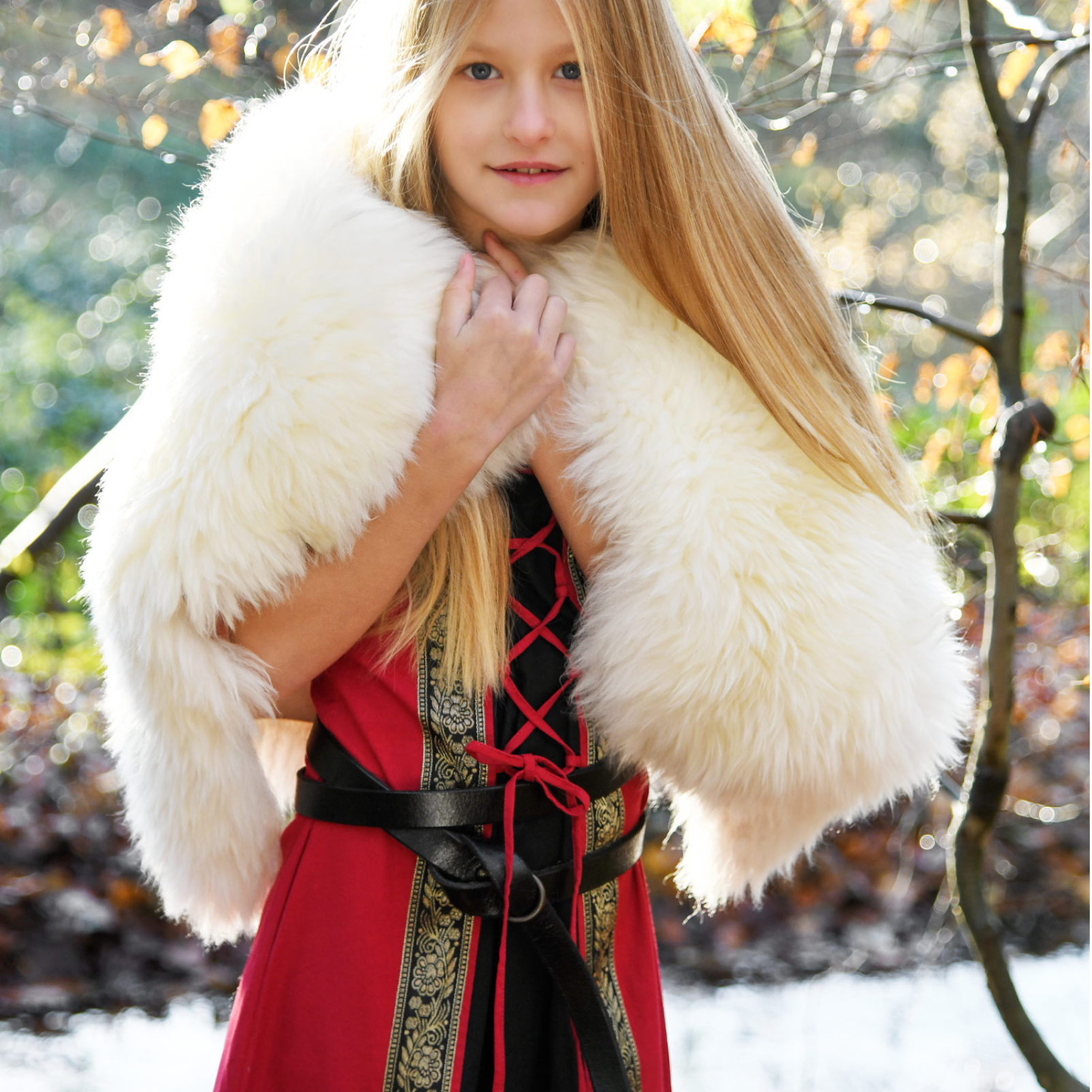 Kinder Mittelalterkleid Eleanor, kurzarm, rot/schwarz