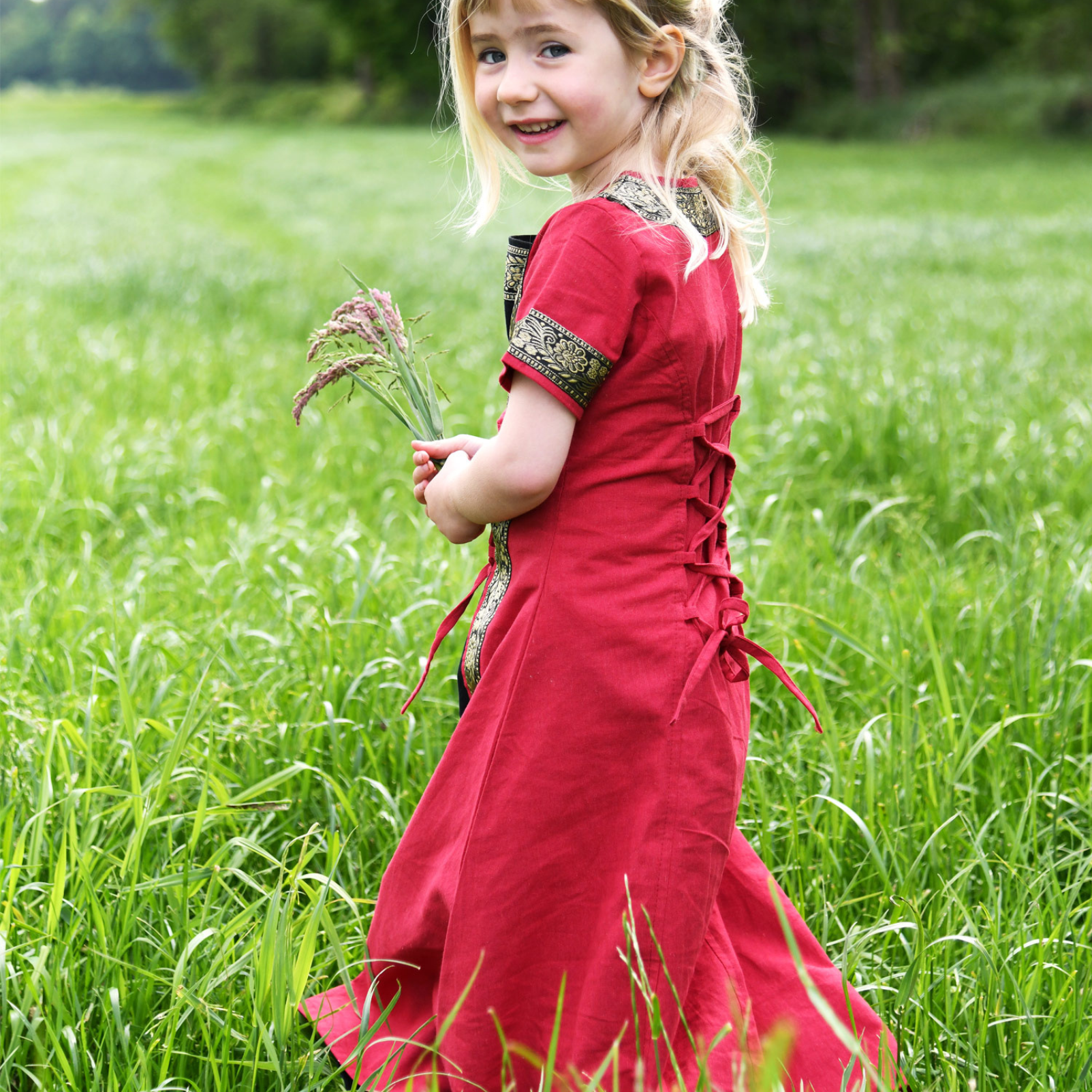 Kinder Mittelalterkleid Eleanor, kurzarm, rot/schwarz