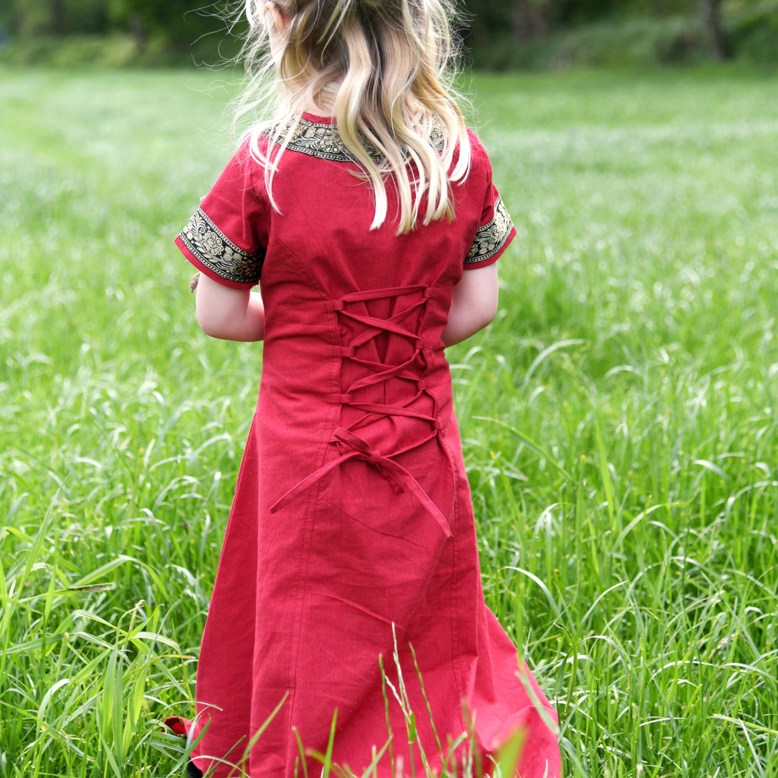 Kinder Mittelalterkleid Eleanor, kurzarm, rot/schwarz