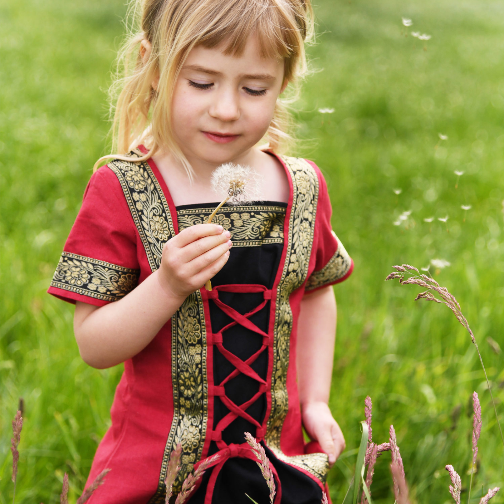 Kinder Mittelalterkleid Eleanor, kurzarm, rot/schwarz