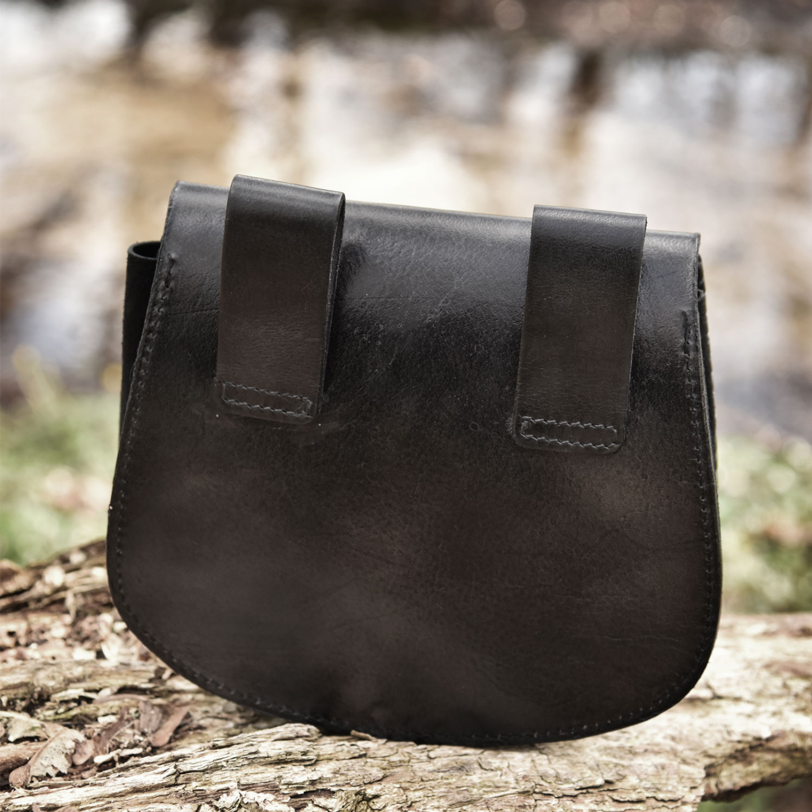 Gürteltasche mit Thorshammer-Prägung, Leder, Schwarz
