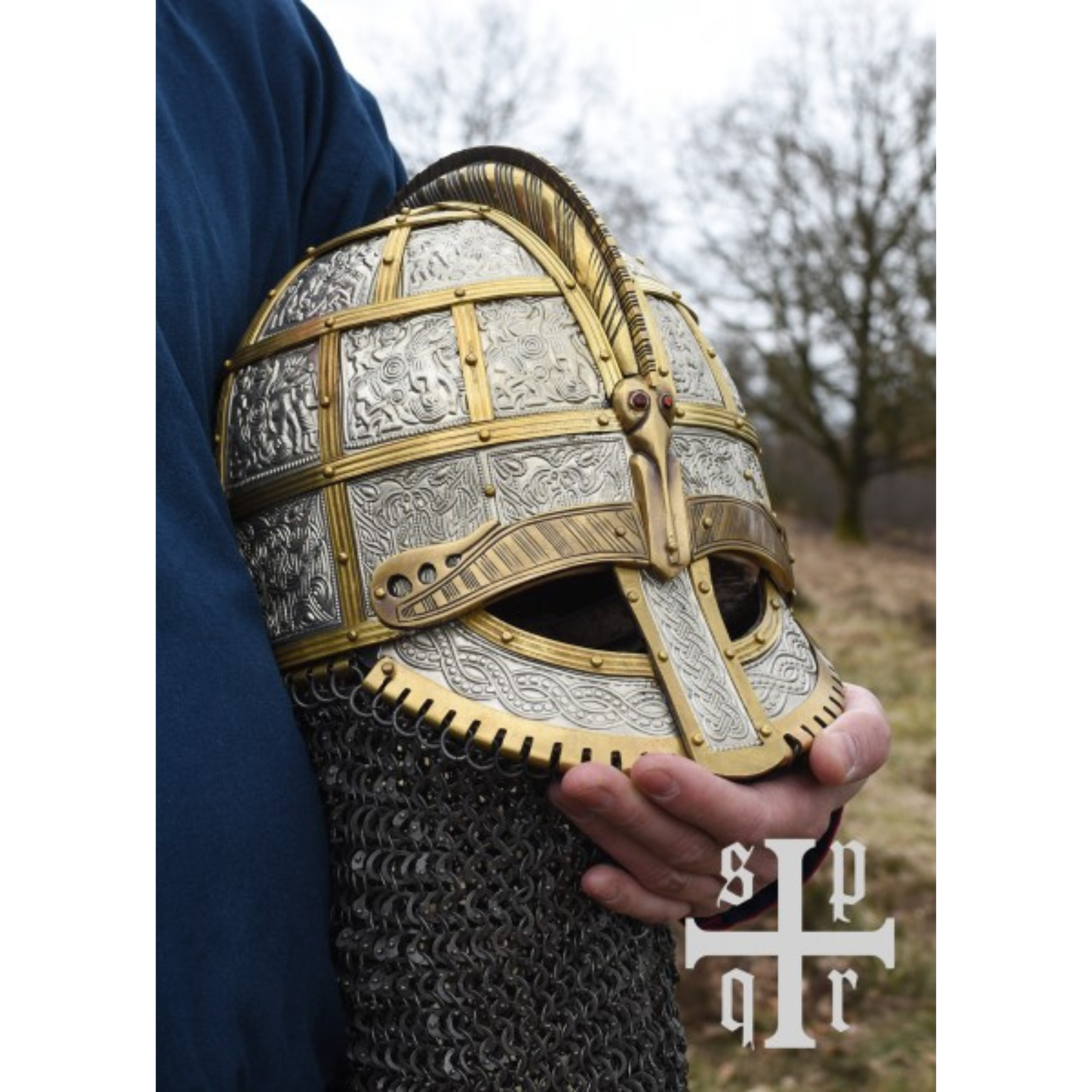 Valsgärde 8 Wikinger-Helm Replik – historischer Helm aus Stahl mit Kettenbrünne