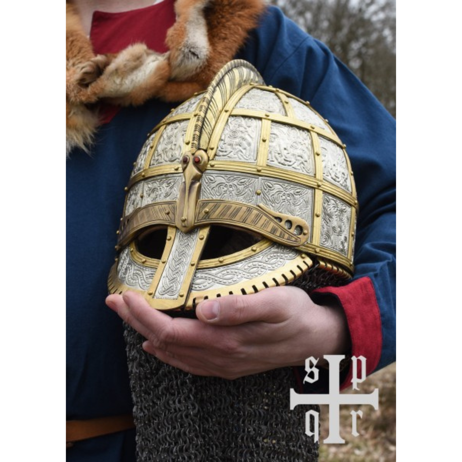 Valsgärde 8 Wikinger-Helm Replik – historischer Helm aus Stahl mit Kettenbrünne
