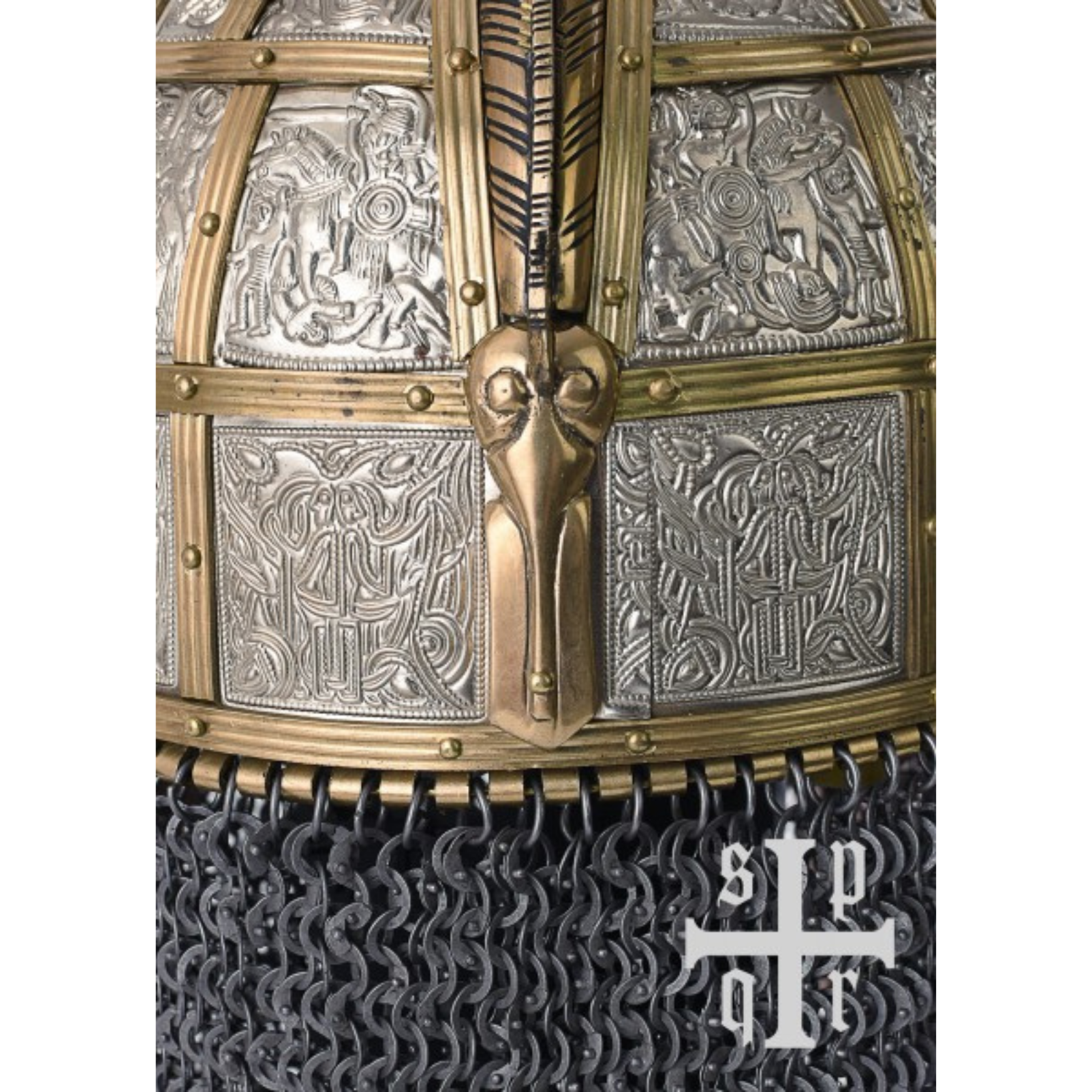 Valsgärde 8 Wikinger-Helm Replik – historischer Helm aus Stahl mit Kettenbrünne