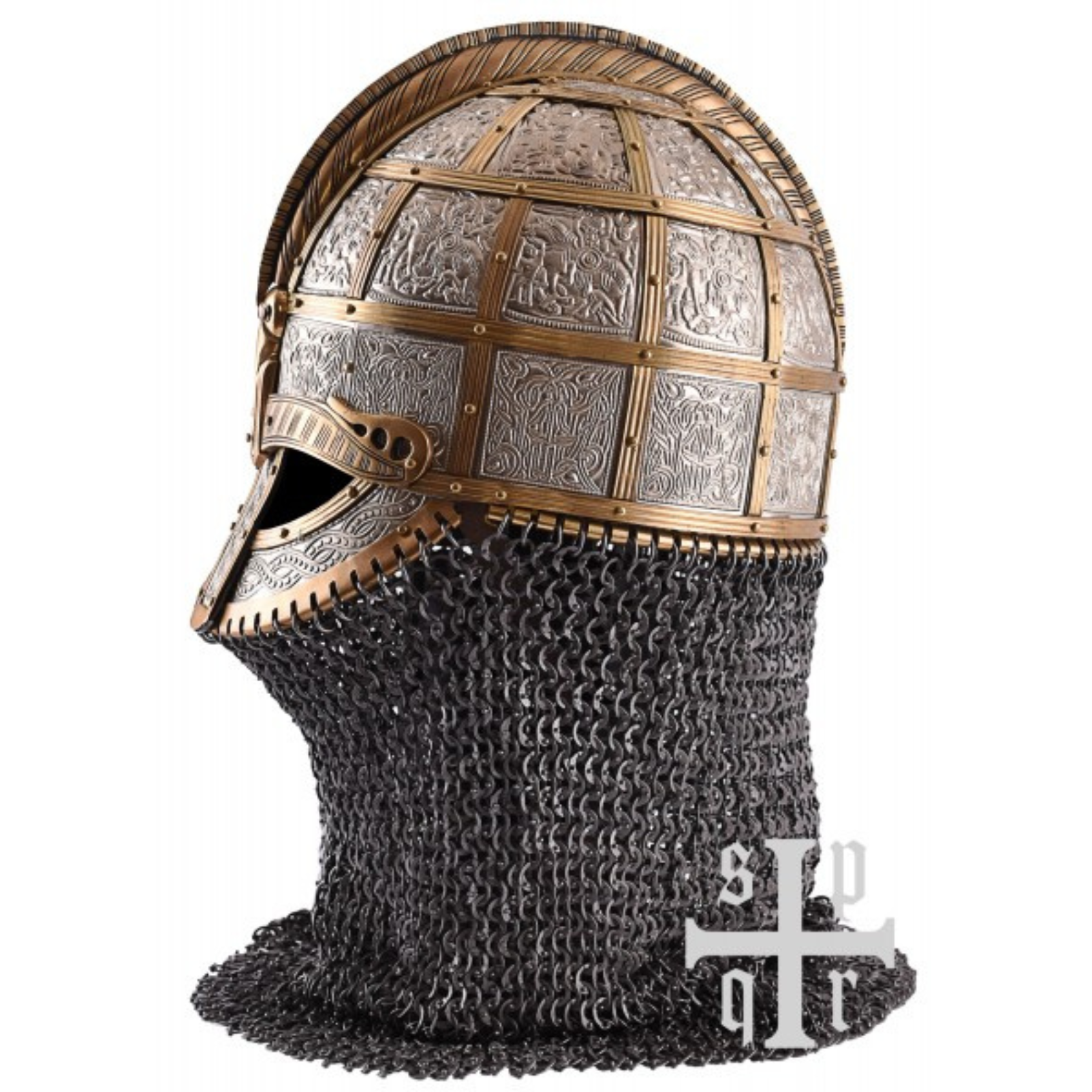 Valsgärde 8 Wikinger-Helm Replik – historischer Helm aus Stahl mit Kettenbrünne