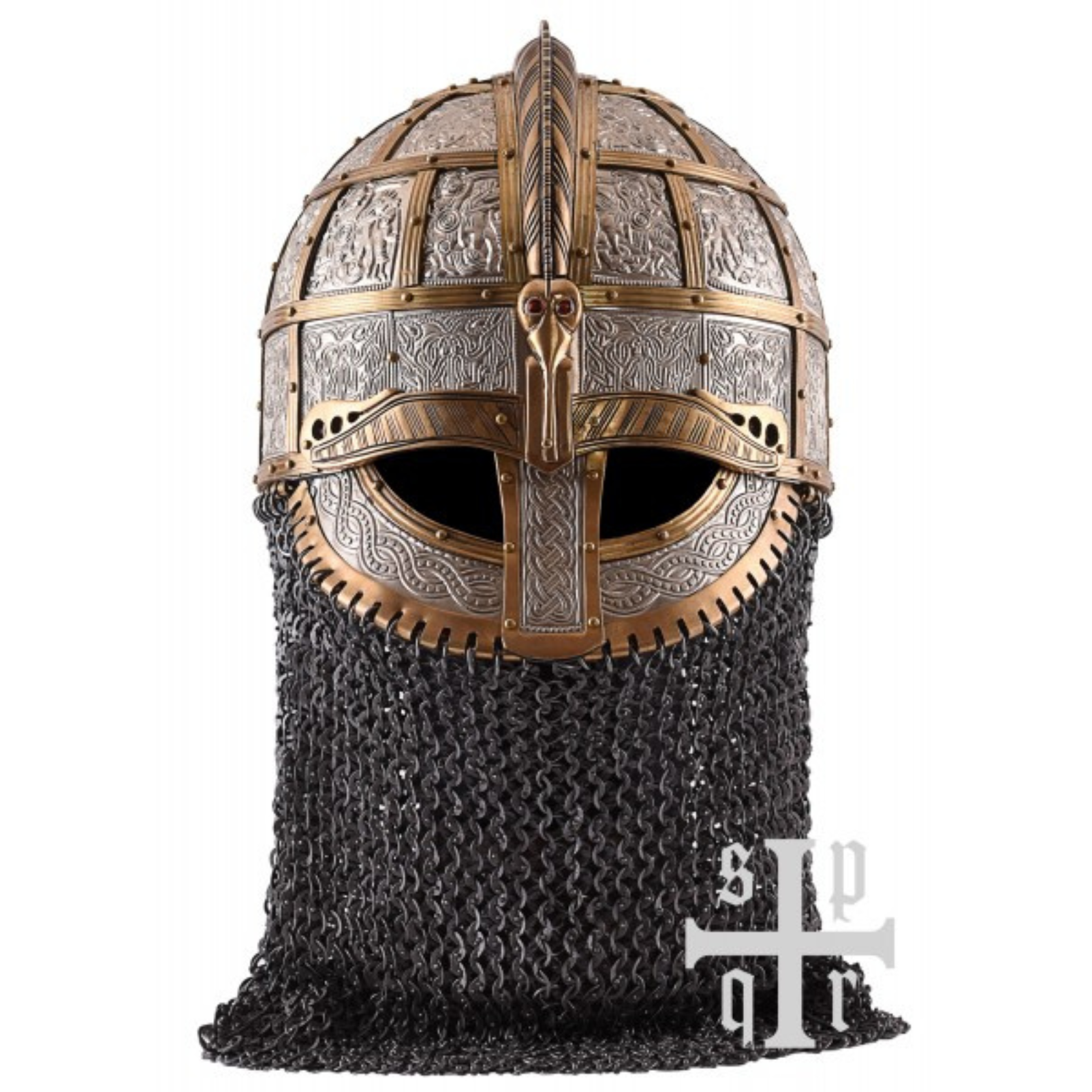 Valsgärde 8 Wikinger-Helm Replik – historischer Helm aus Stahl mit Kettenbrünne