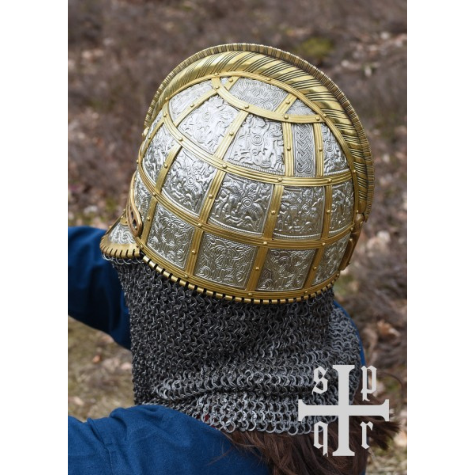 Valsgärde 8 Wikinger-Helm Replik – historischer Helm aus Stahl mit Kettenbrünne