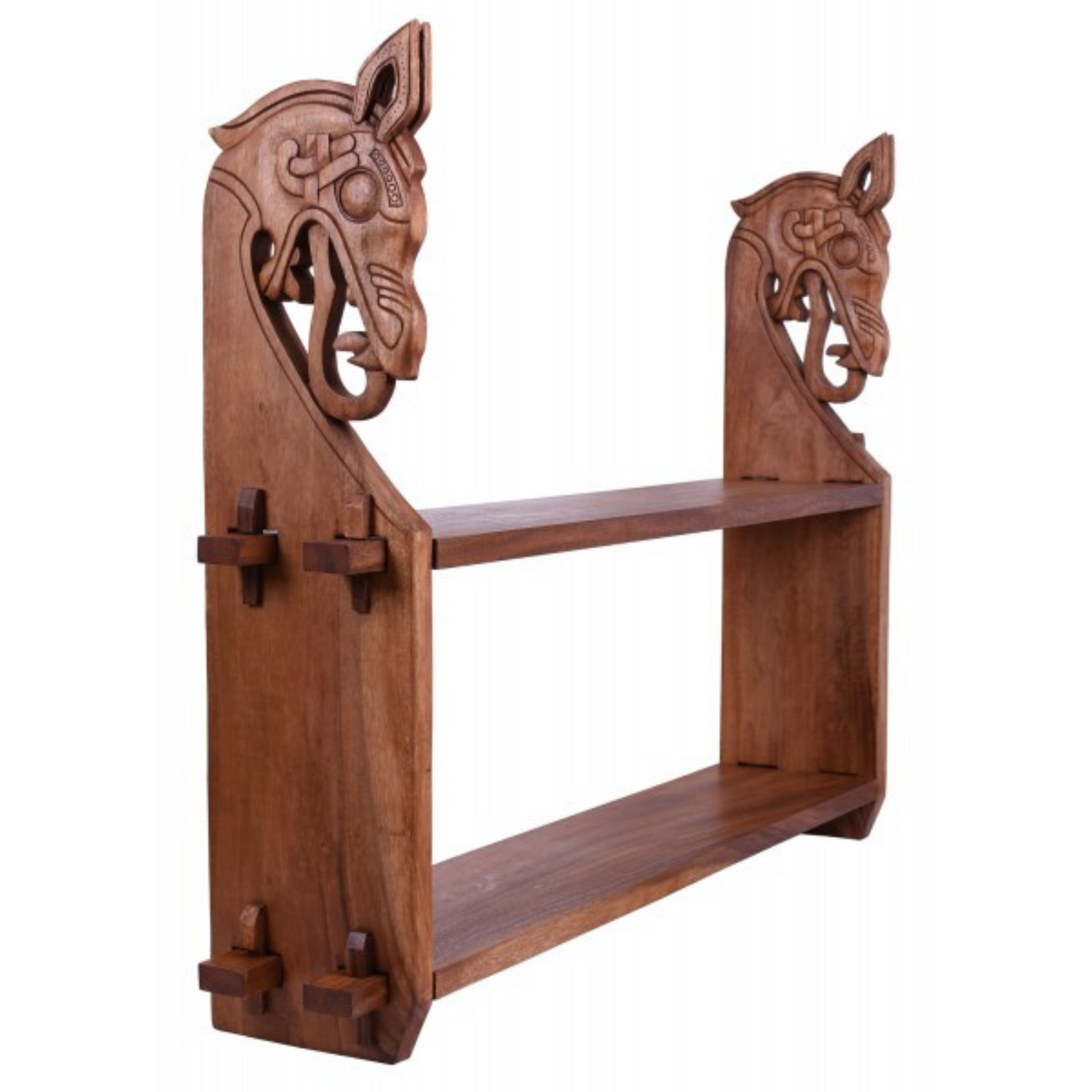 Wikinger Holzregal Drachenkopf, groß - Ansicht schräg von vorne