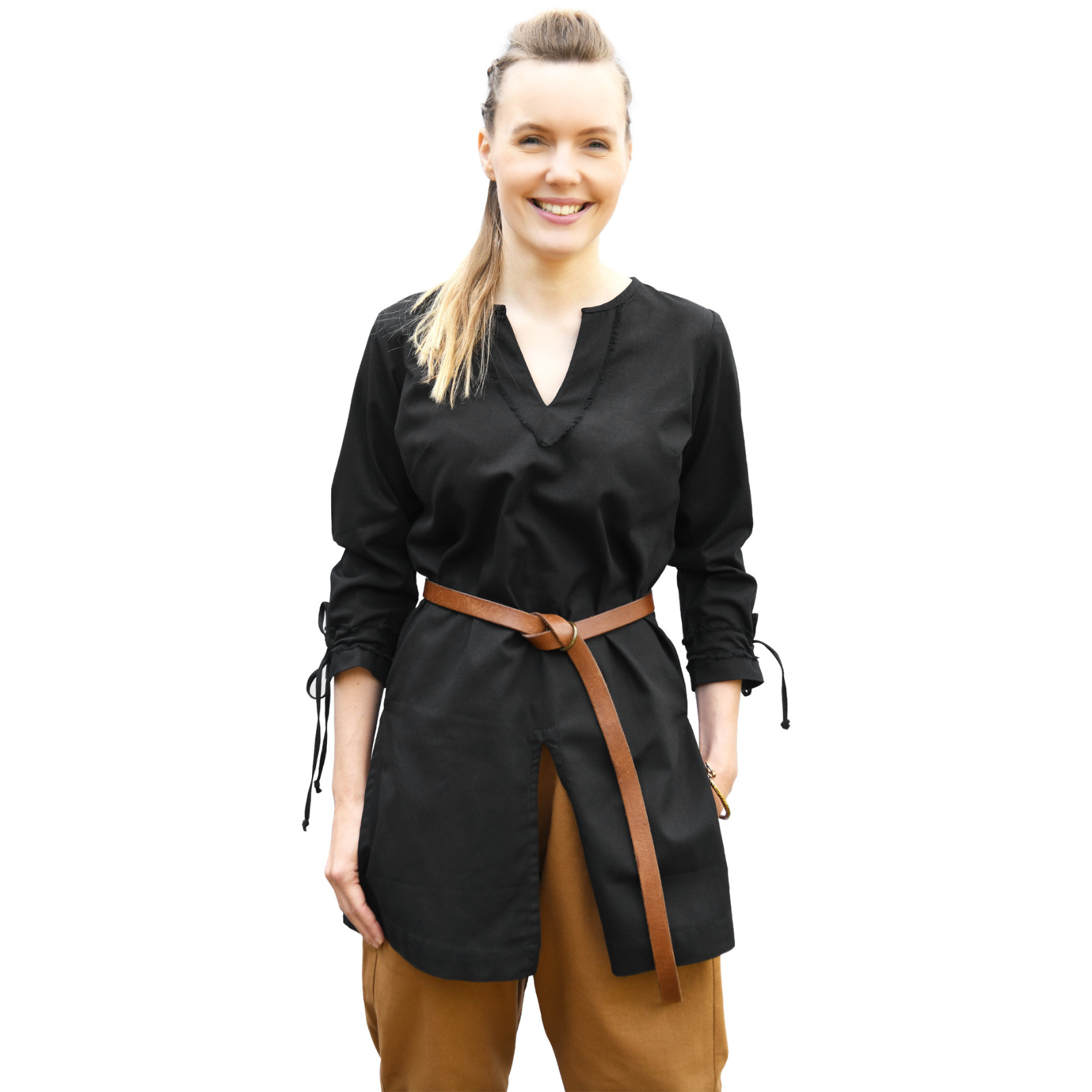 Mittelalter Tunika „Ylva“ für Damen – Wikinger & LARP Kleidung Schwarz