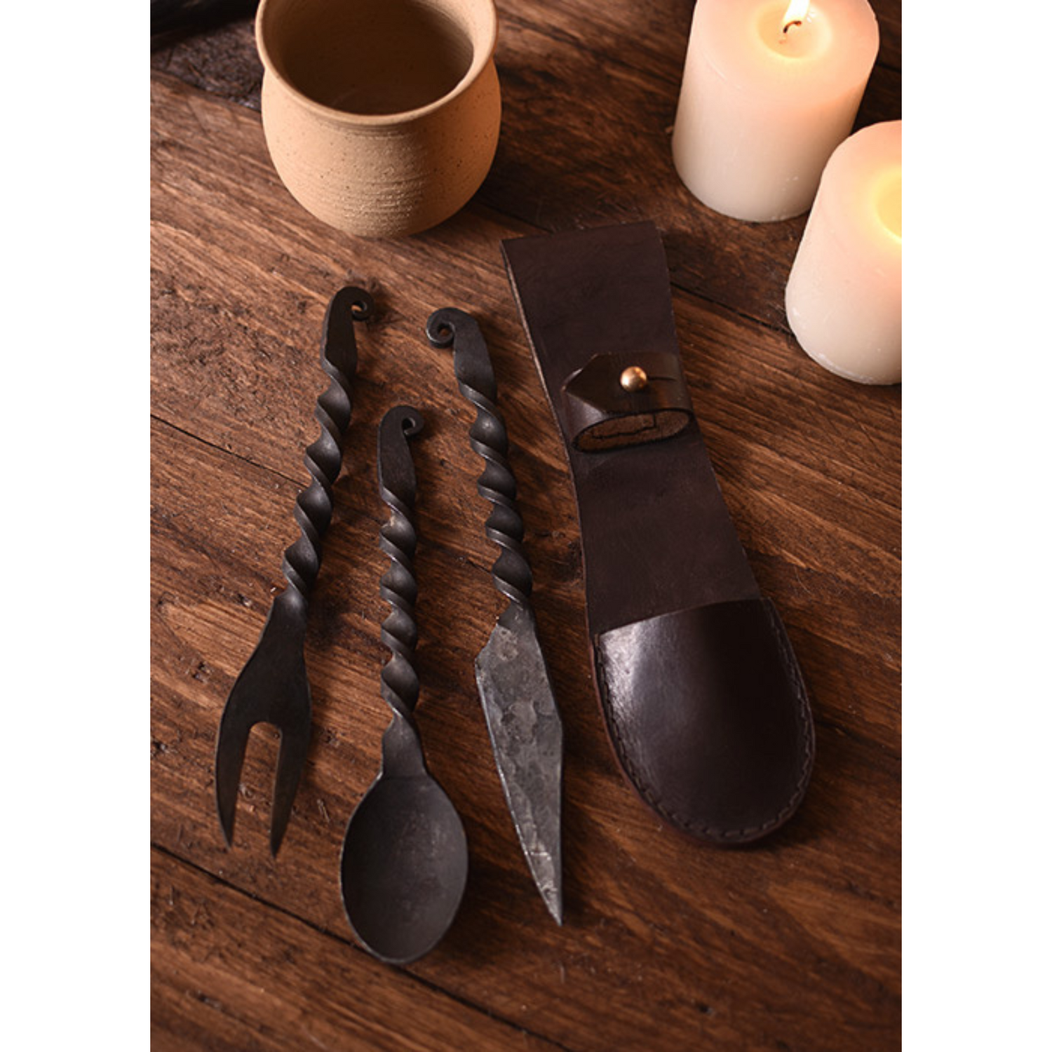 Essbesteck- 3-teilig Messer, Gabel, Löffel mit Tasche