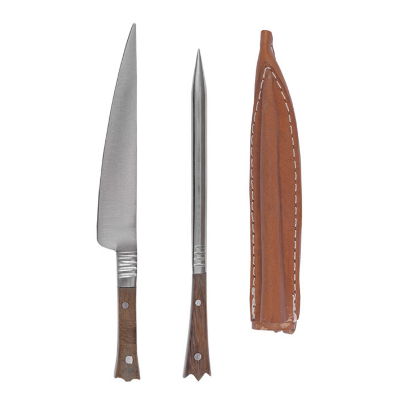 Mittelalter Essbesteck aus Edelstahl inkl. Lederetui, ca. 14 cm