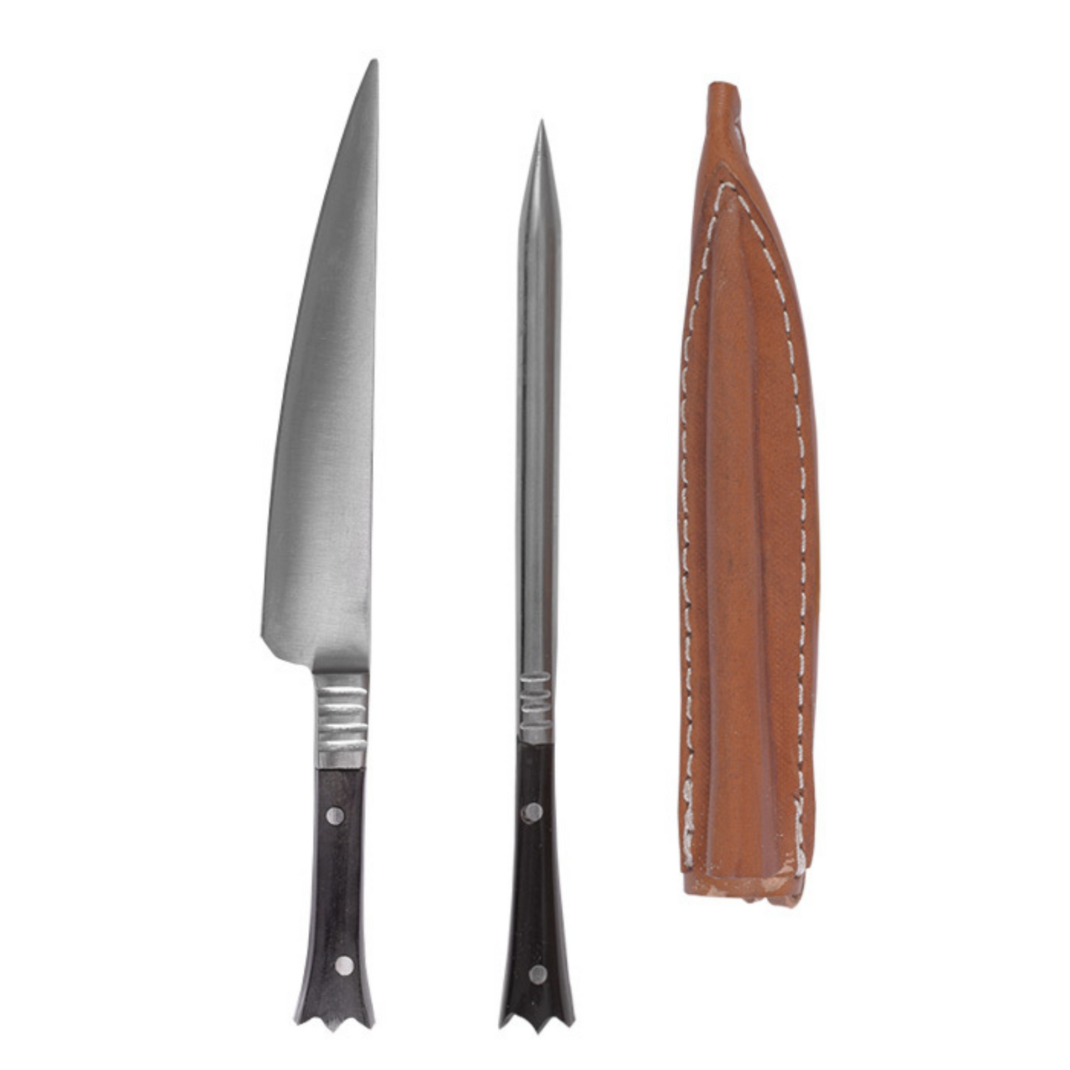 Mittelalter Essbesteck aus Edelstahl inkl. Lederetui, ca. 14 cm