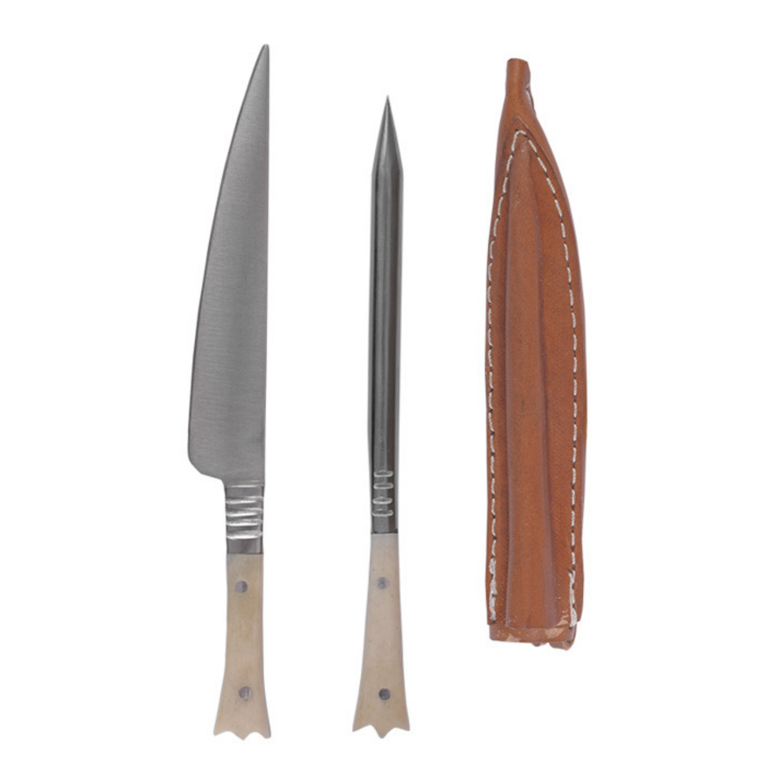 Mittelalter Essbesteck aus Edelstahl inkl. Lederetui, ca. 14 cm