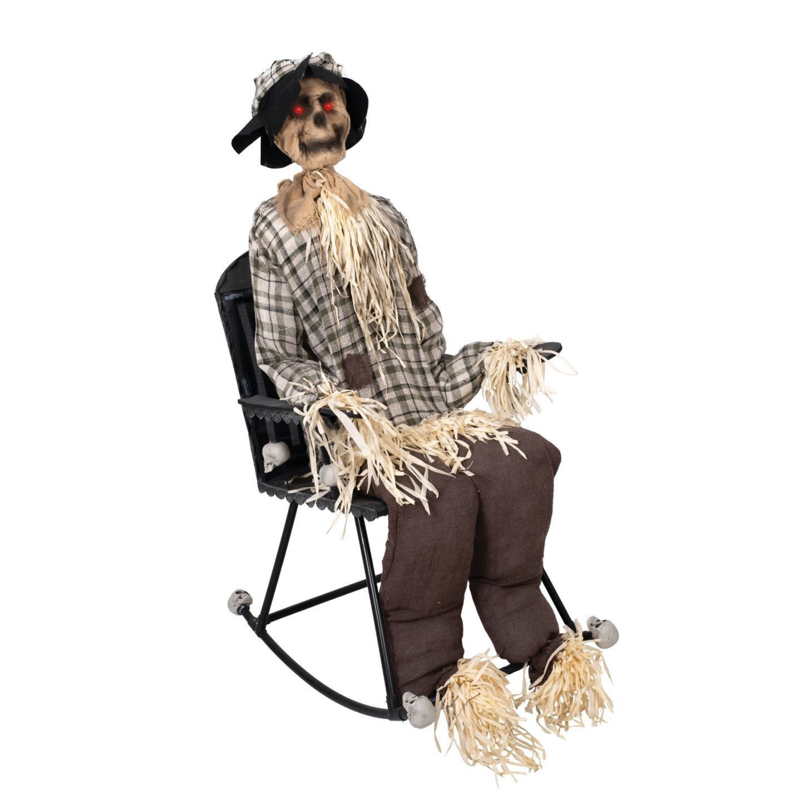 Animierte Vogelscheuche auf Schaukelstuhl mit LED Licht & Sound – Halloween-Deko 120 cm 2