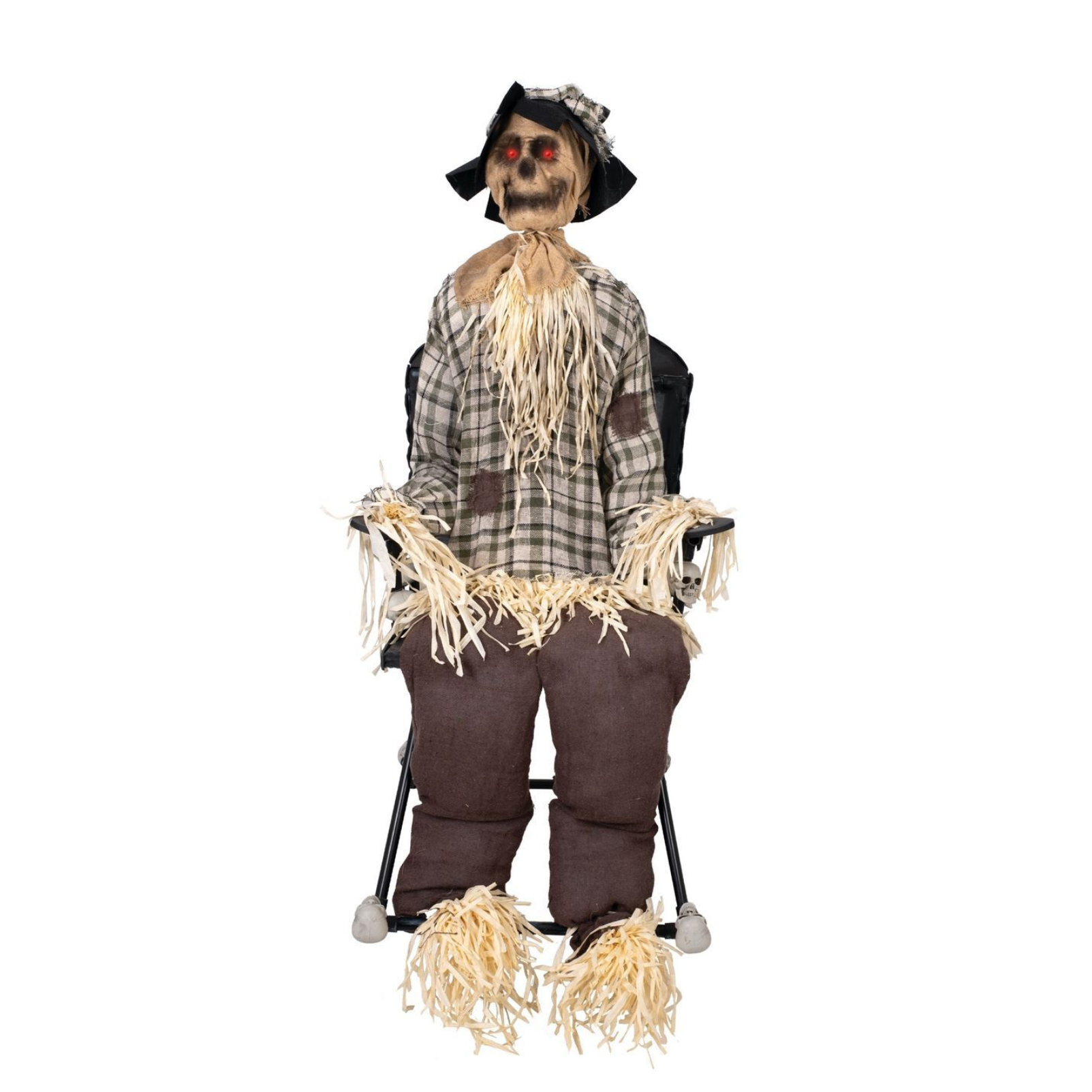 Animierte Vogelscheuche auf Schaukelstuhl mit LED Licht & Sound – Halloween-Deko 120 cm 1