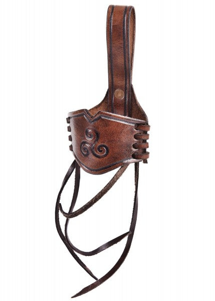 Leder Hornhalter für Trinkhorn, geprägte Triskele, dunkelbraun, versch. Größen