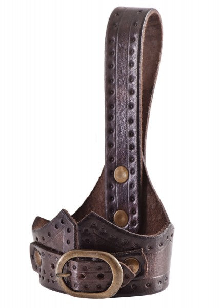 Leder Hornhalter für Trinkhorn mit Schnalle, dunkelbraun, versch. Größen