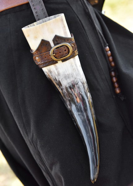 Leder Hornhalter für Trinkhorn mit Schnalle, dunkelbraun, versch. Größen