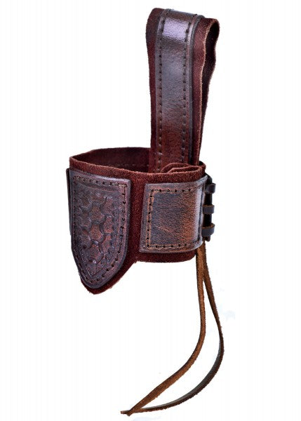 Leder Hornhalter für Trinkhorn mit Prägung und Wildleder, dunkelbraun