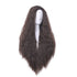 Hippie Perücke braun, 80 cm lang – lockige Kunsthaar-Cosplay Wig auf Modellkopf frontal getragen