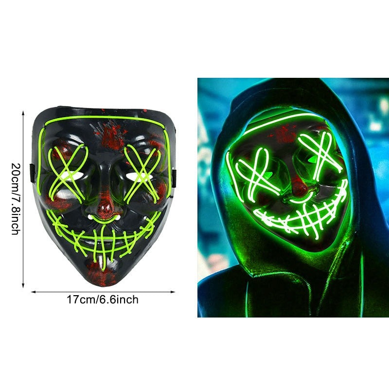 LED Neon Horror-Maske – Leuchtende Gruselmaske für Halloween, Festival & Party