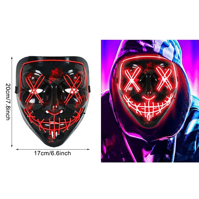 LED Neon Horror-Maske – Leuchtende Gruselmaske für Halloween, Festival & Party
