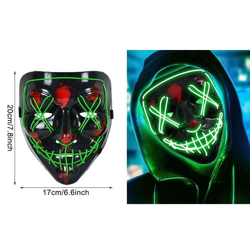 LED Neon Horror-Maske – Leuchtende Gruselmaske für Halloween, Festival & Party