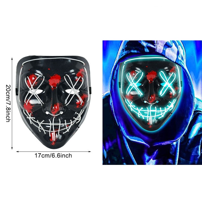 LED Neon Horror-Maske – Leuchtende Gruselmaske für Halloween, Festival & Party