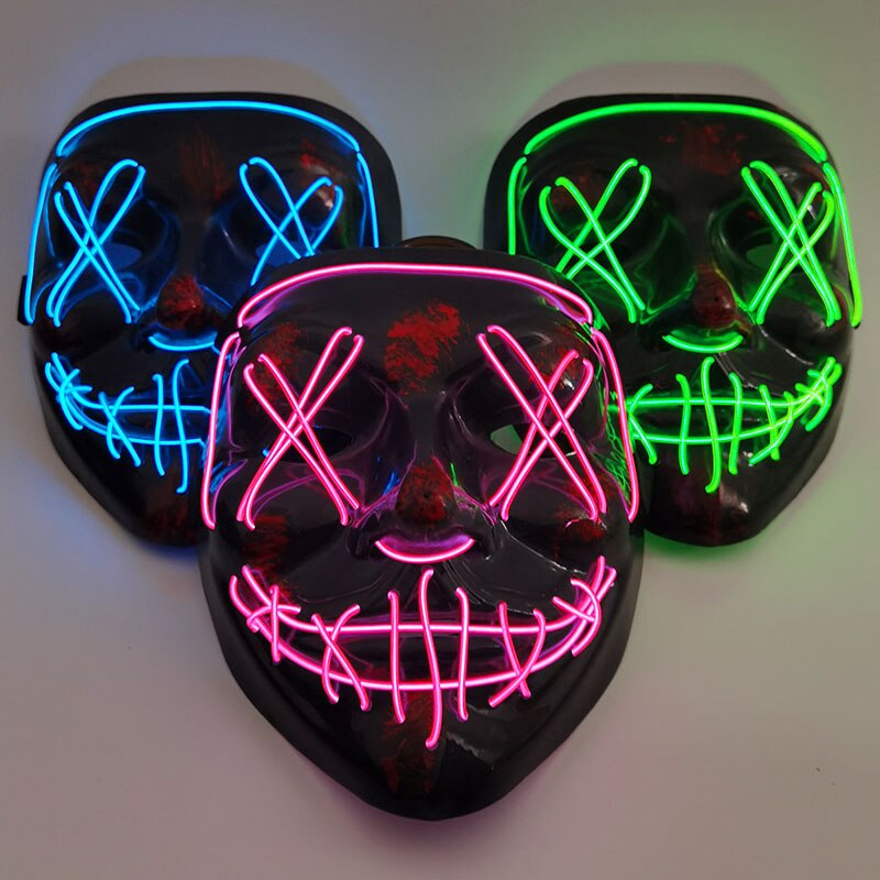 LED Neon Horror-Maske – Leuchtende Gruselmaske für Halloween, Festival & Party