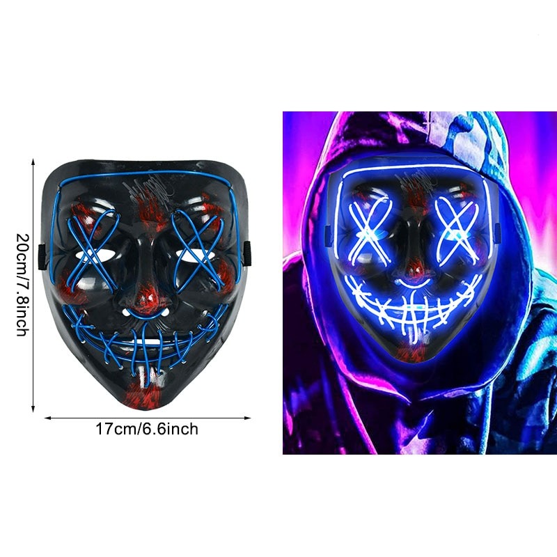 LED Neon Horror-Maske – Leuchtende Gruselmaske für Halloween, Festival & Party