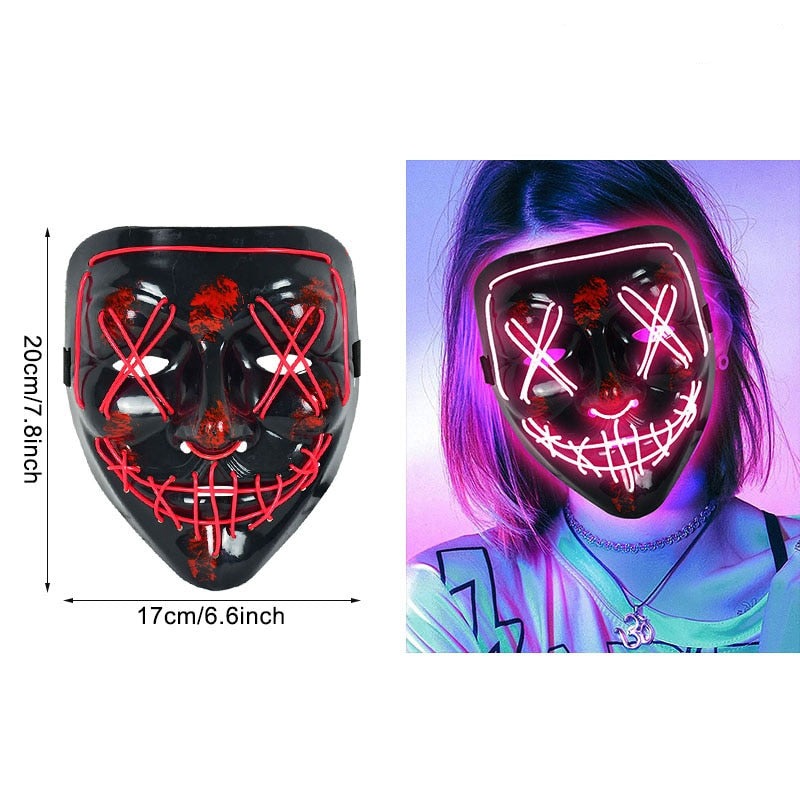 LED Neon Horror-Maske – Leuchtende Gruselmaske für Halloween, Festival & Party