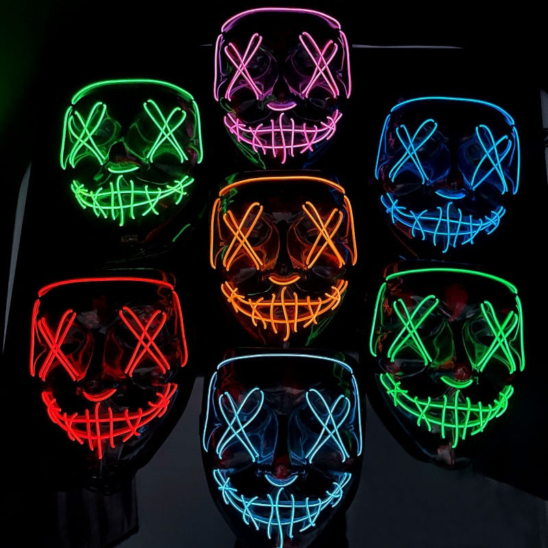 LED Neon Horror-Maske – Leuchtende Gruselmaske für Halloween, Festival & Party