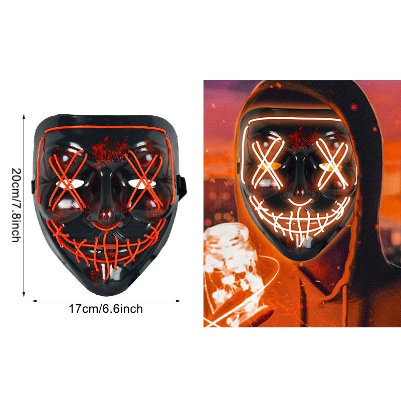 LED Neon Horror-Maske – Leuchtende Gruselmaske für Halloween, Festival & Party