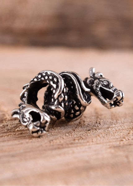 Wikinger Bartperle / Lockenperle mit Drachen aus Silber