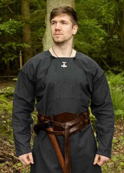 Breiter Ledergürtel, Doppelgürtel mit Flechtnaht, Unisex, dunkelbraun