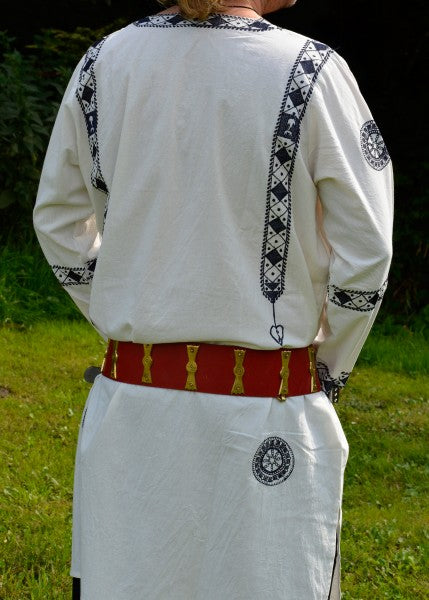Römische Langarm-Tunika, blau bestickt, 100% Baumwolle
