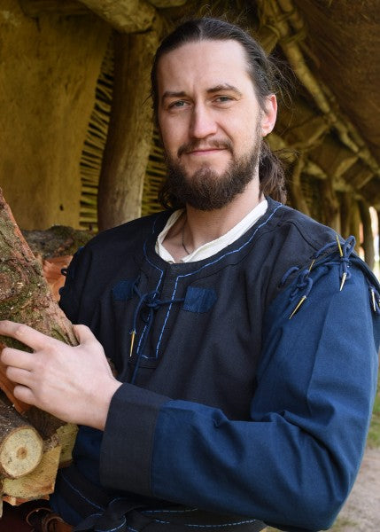 Mittelalter Tunika Bent mit abnehmbaren Ärmeln, blau/dunkelblau