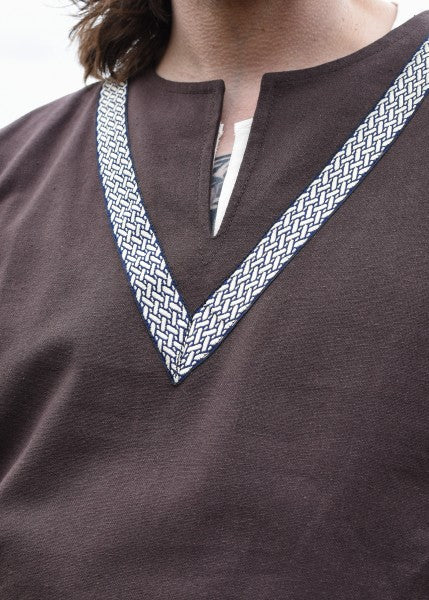 Mittelalter-Tunika Ailrik mit Bordüre, kurzarm, braun