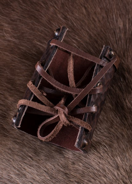 Armschützer aus Leder mit Nordischen Raben Hugin und Munin