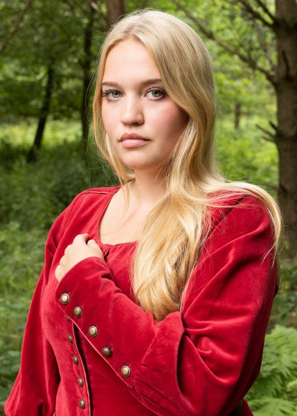 Cotehardie Isabell aus Samt, Mittelalterkleid, rot