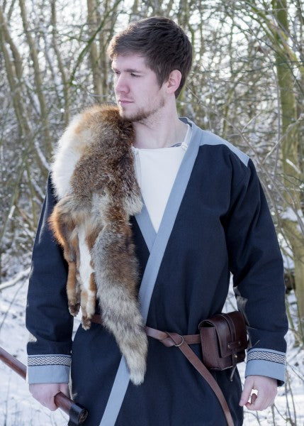 Klappenrock Bjorn, Wikinger-Mantel mit Borte, dunkelblau