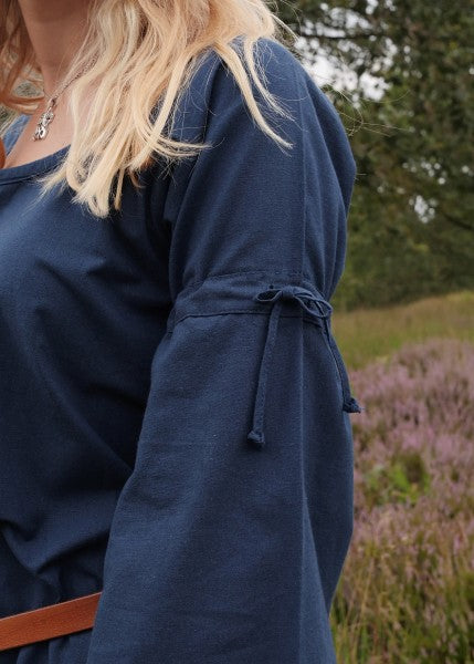 Mittelalter-Unterkleid Burglinde mit Trompetenärmeln, blau
