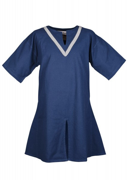 Mittelalter-Tunika Ailrik mit Bordüre, kurzarm, blau
