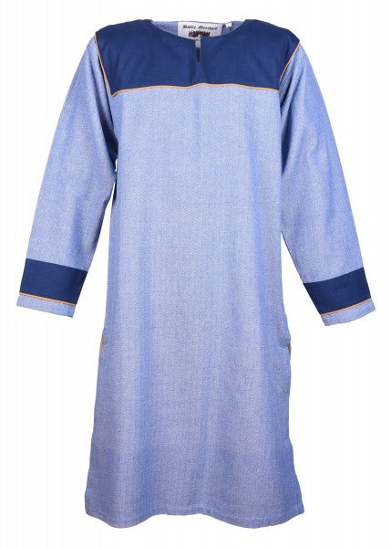 Wikinger Tunika Ove mit Fischgrätenmuster, blau