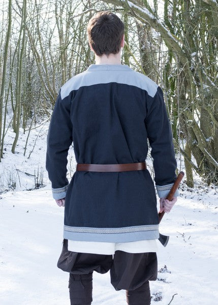 Klappenrock Bjorn, Wikinger-Mantel mit Borte, dunkelblau